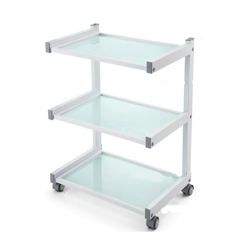 White Three Tier Glass Shelved Trolley Direct Salon Furniture