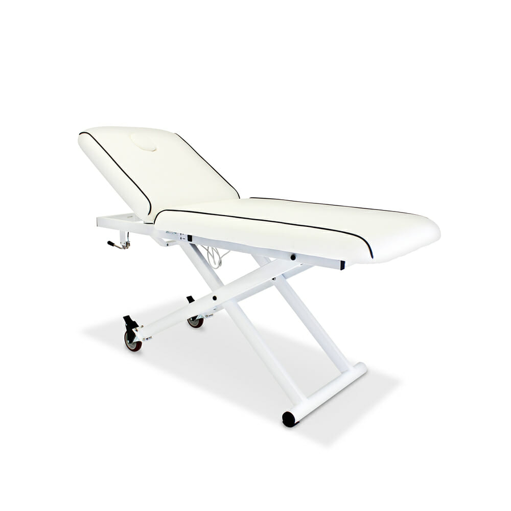 REM Excel Standard Beauty Couch in White with Grey Piping