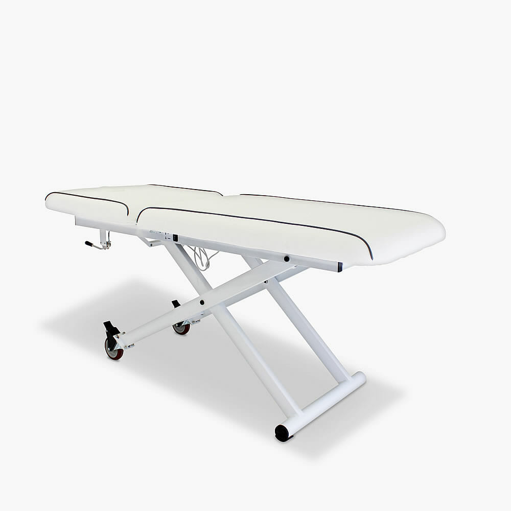 REM Excel Standard Beauty Couch in White with Grey Piping